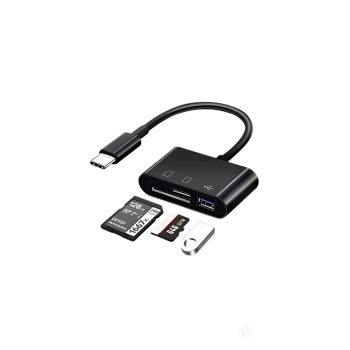 3-in-1 Type-C Card Reader – Micro SD/TF Memory Card & USB Adapter for Laptop, Tablet & OTG Devices