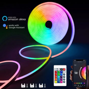 RGB Neon LED Strip Light 1M-5M | IP65 Waterproof, USB Powered, Smart App Control | Music Sync, Voice Control, Flexible Rope for Home Decor
